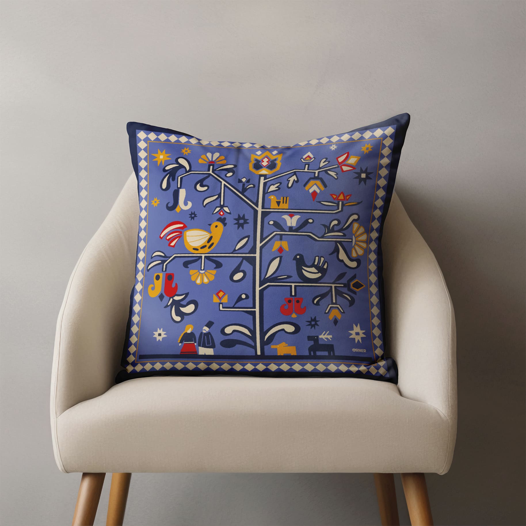 Подушка "Дерево жизни" голубая, orner-3692 8