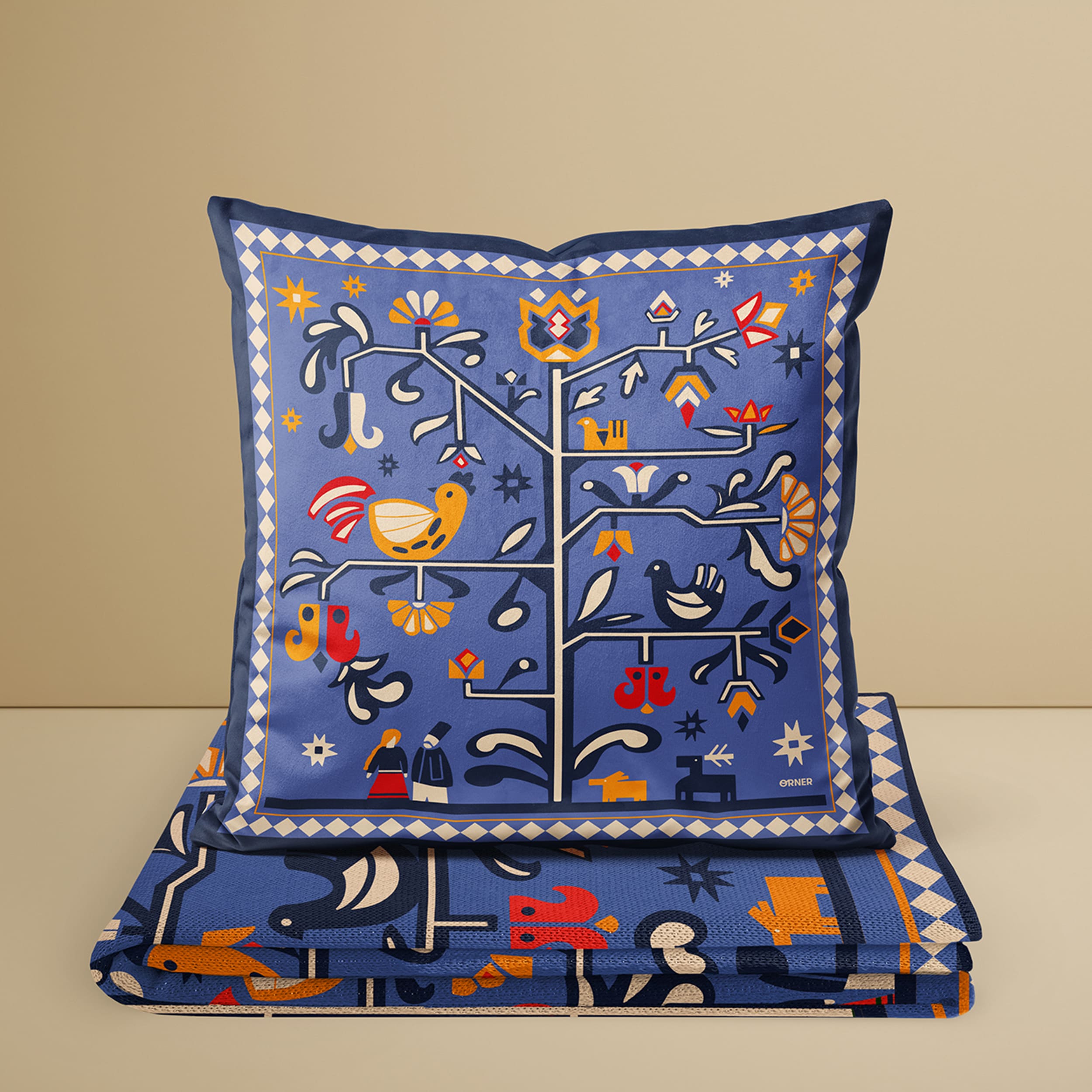 Подушка "Дерево жизни" голубая, orner-3692 4