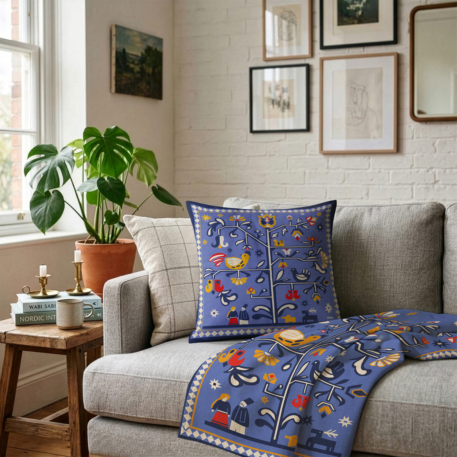 Подушка "Дерево жизни" голубая, orner-3692 9