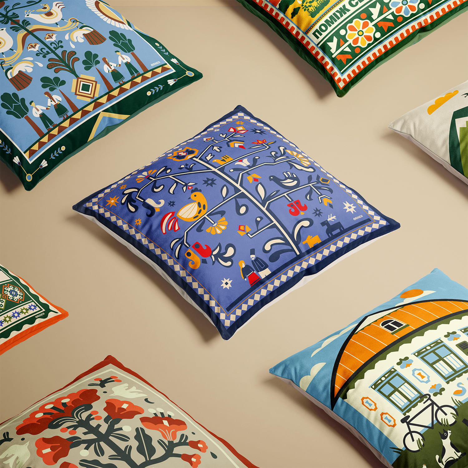 Подушка "Дерево жизни" голубая, orner-3692 5