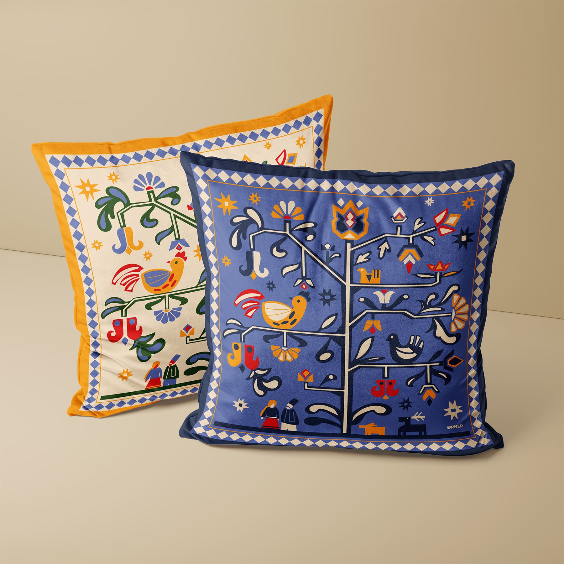 Подушка "Дерево жизни" голубая, orner-3692 6