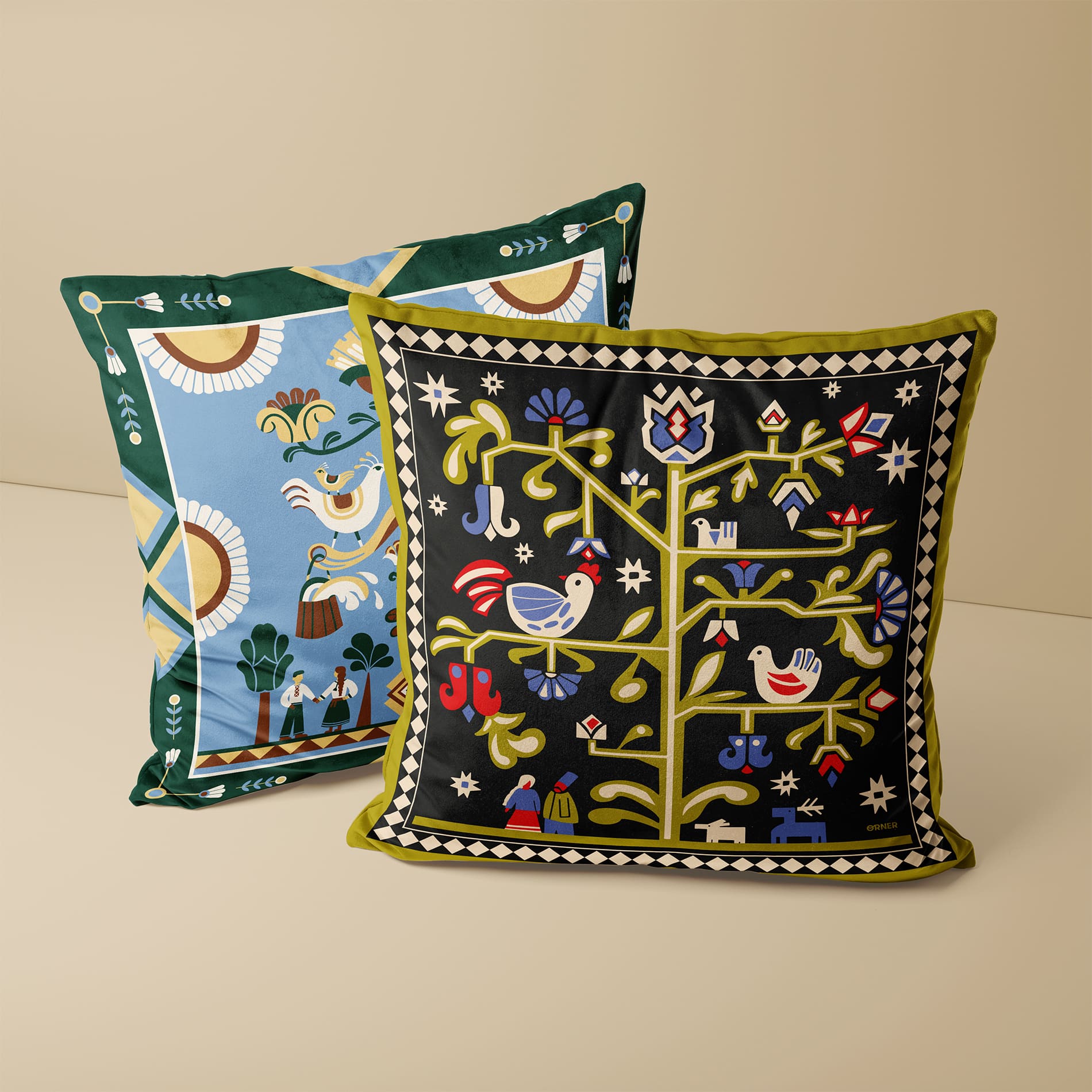 Подушка "Дерево жизни" черная, orner-3684 3