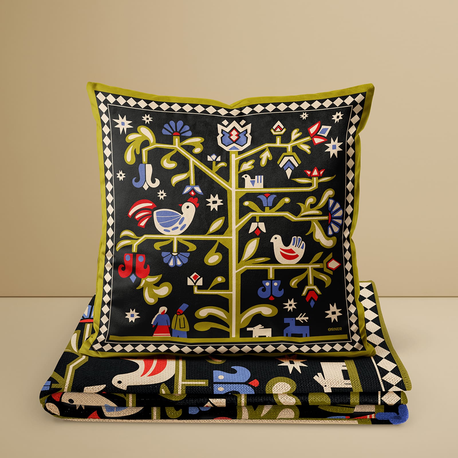 Подушка "Дерево жизни" черная, orner-3684 4