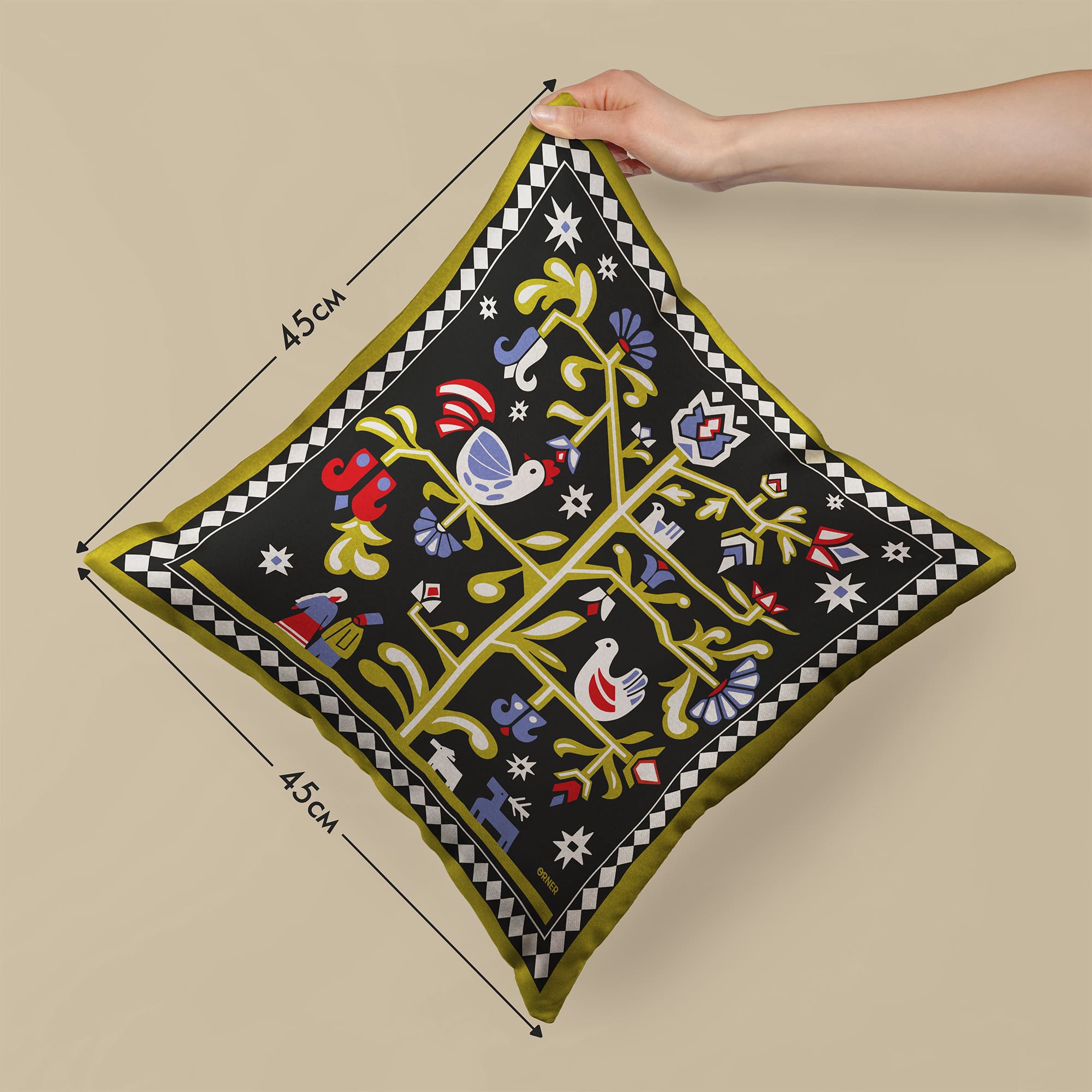 Подушка "Дерево жизни" черная, orner-3684 1