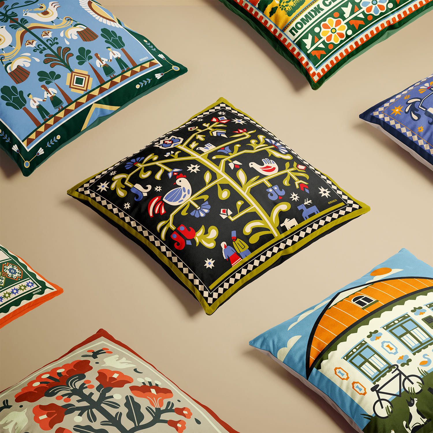 Подушка "Дерево жизни" черная, orner-3684 5