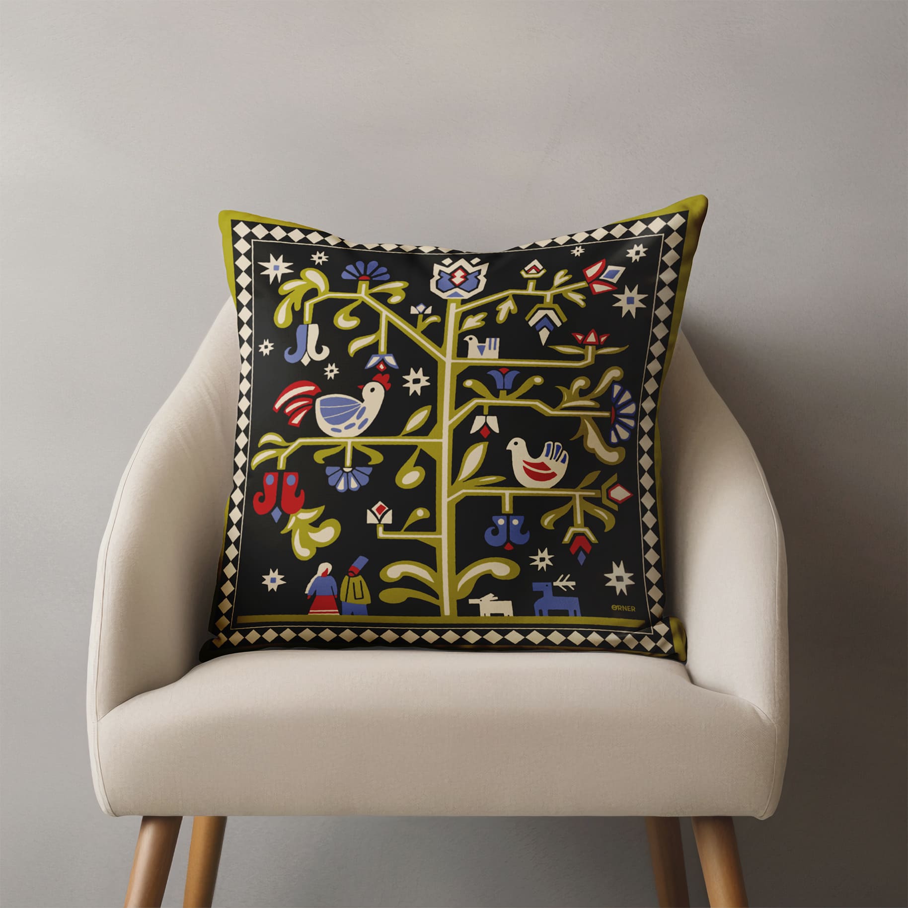 Подушка "Дерево жизни" черная, orner-3684 8