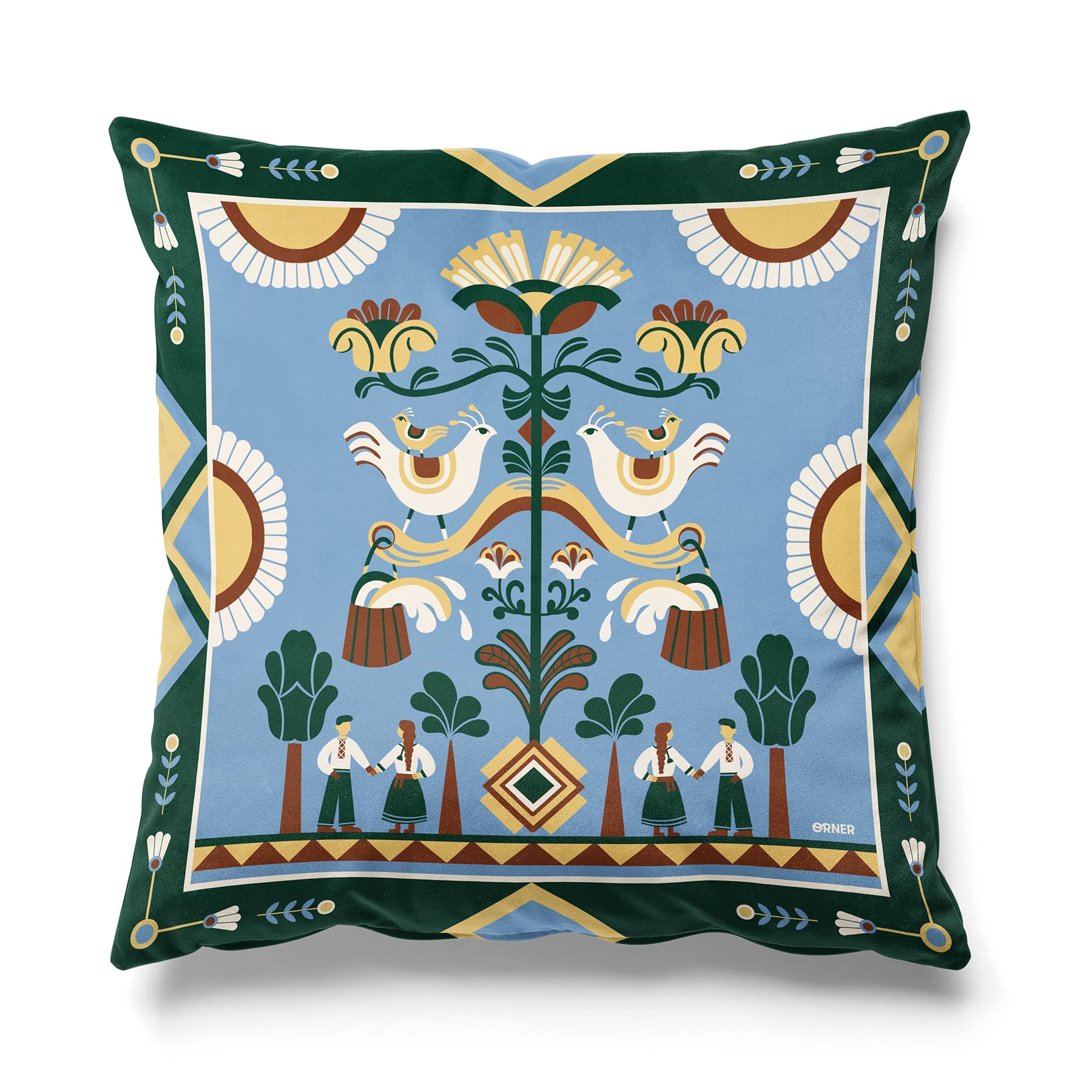 Подушка "Дерево рода" голубая, orner-3688