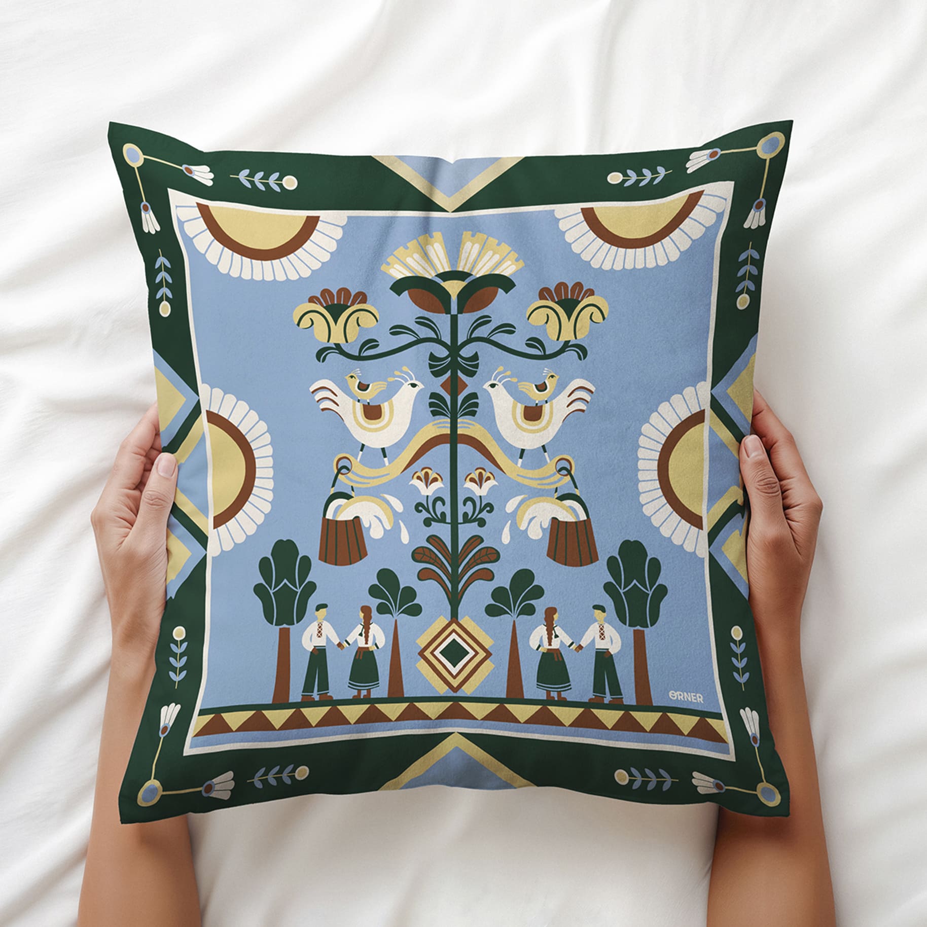 Подушка "Дерево рода" голубая, orner-3688 7