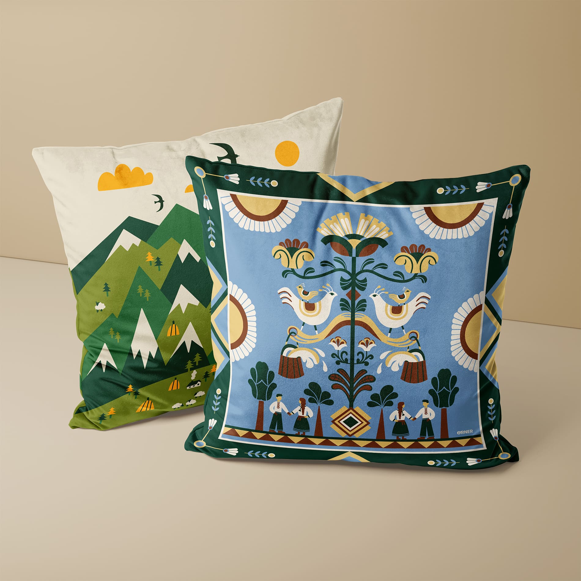 Подушка "Дерево рода" голубая, orner-3688 4