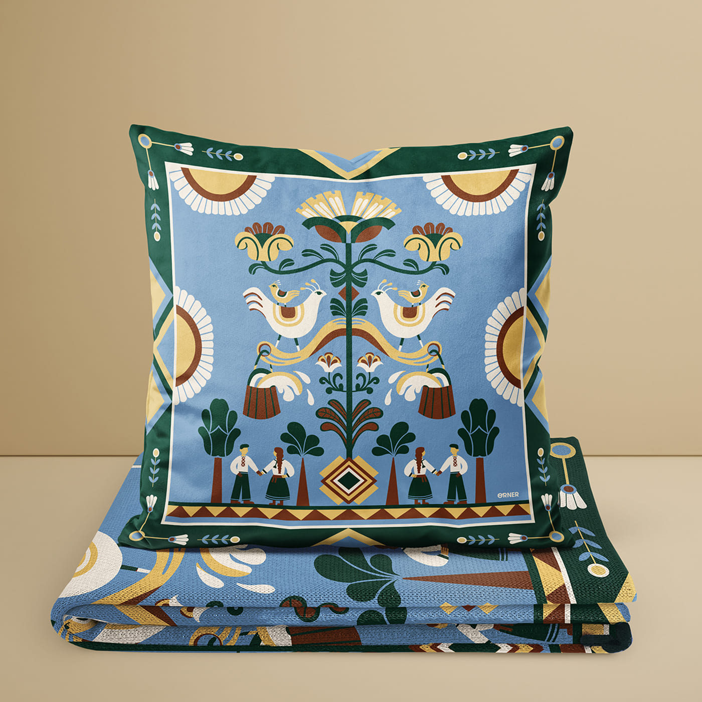 Подушка "Дерево рода" голубая, orner-3688 5