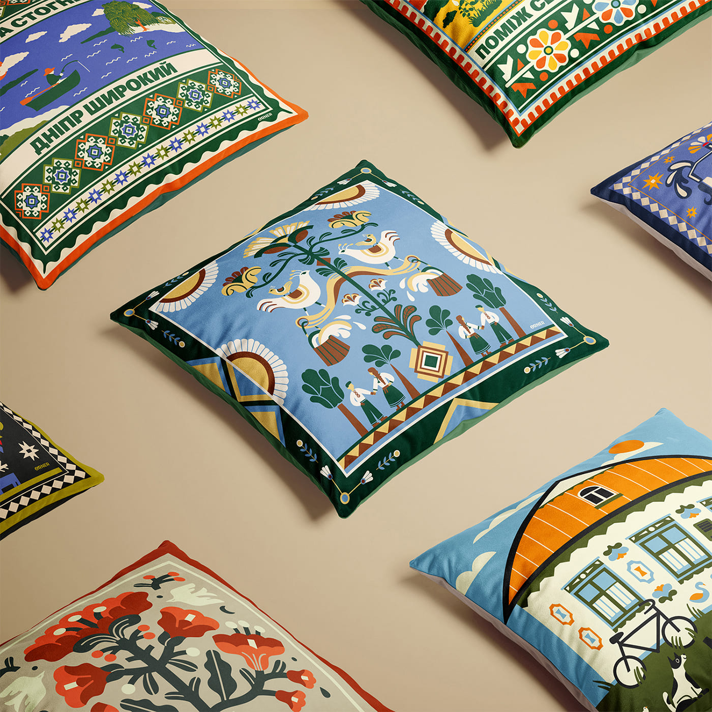 Подушка "Дерево рода" голубая, orner-3688 6