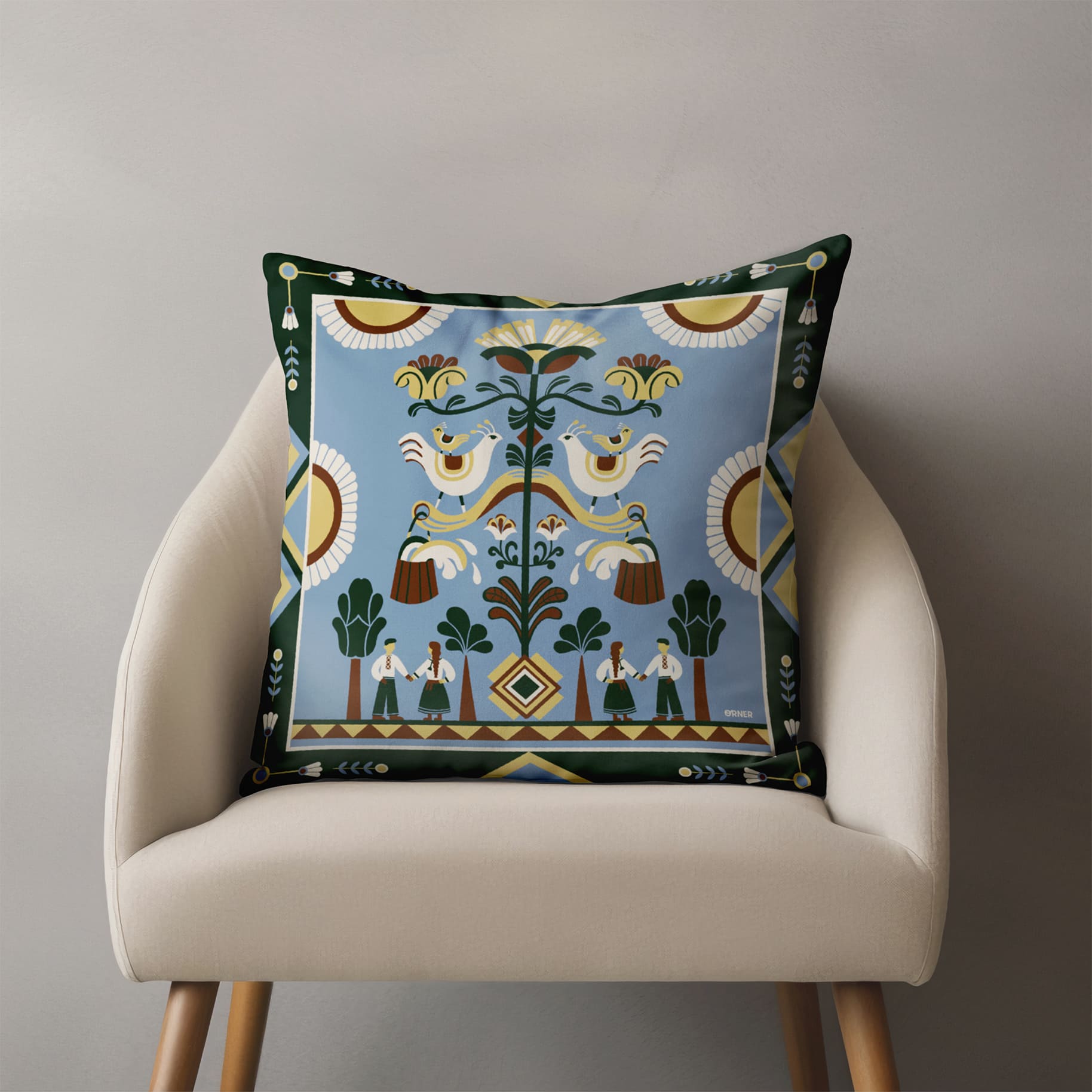 Подушка "Дерево рода" голубая, orner-3688 8