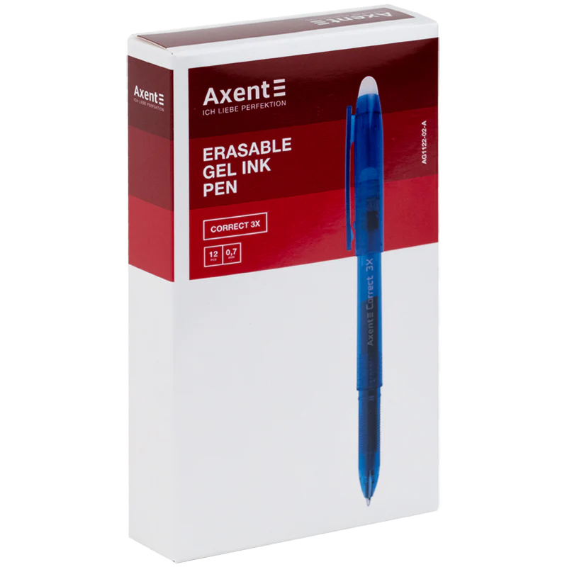 Ручка гелева Correct 3Х "пиши-стирай" синя,  Axent AG1122-02-A 3