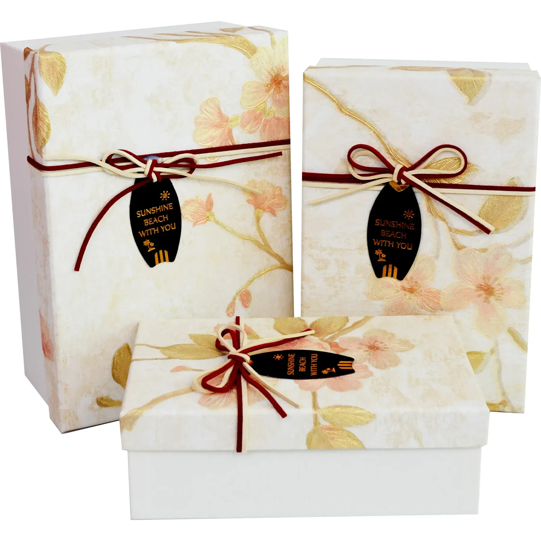 Подарункова коробка прямокутна, біла "Квітковий принт" з бантиком, 21*14*8 см, 110344242