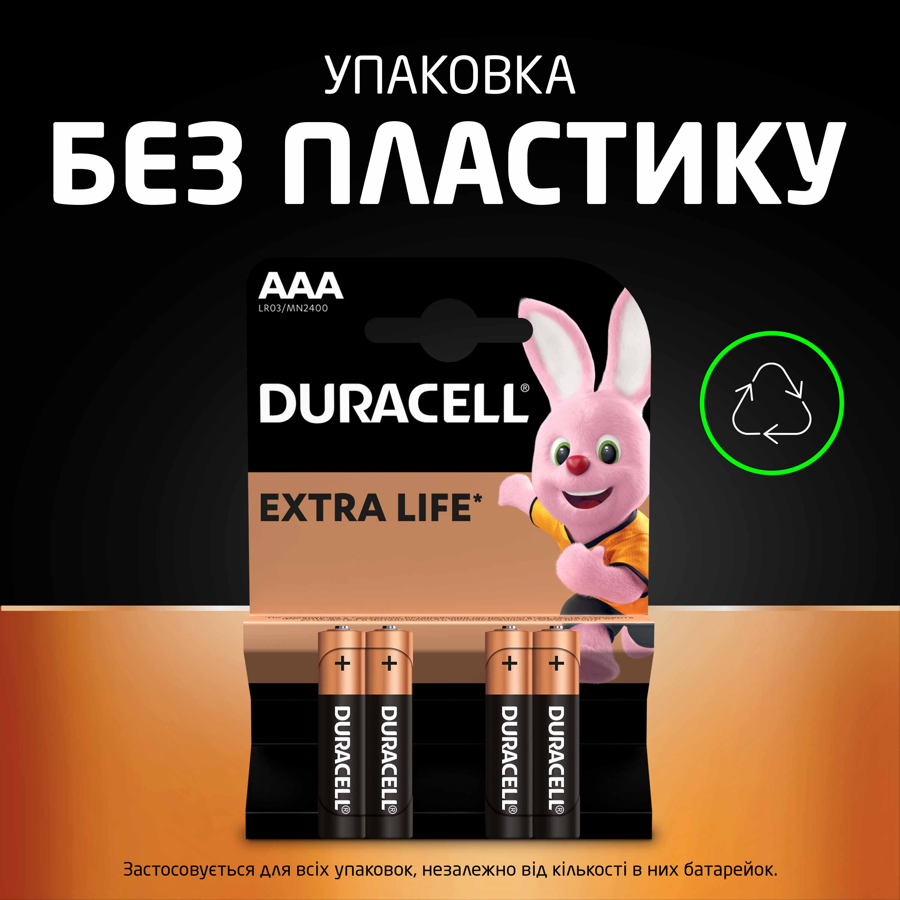 Батарейка лужна DURACELL AAA LR03 MN2400 (4 шт/бл.) ціна вказ. за бл. 2