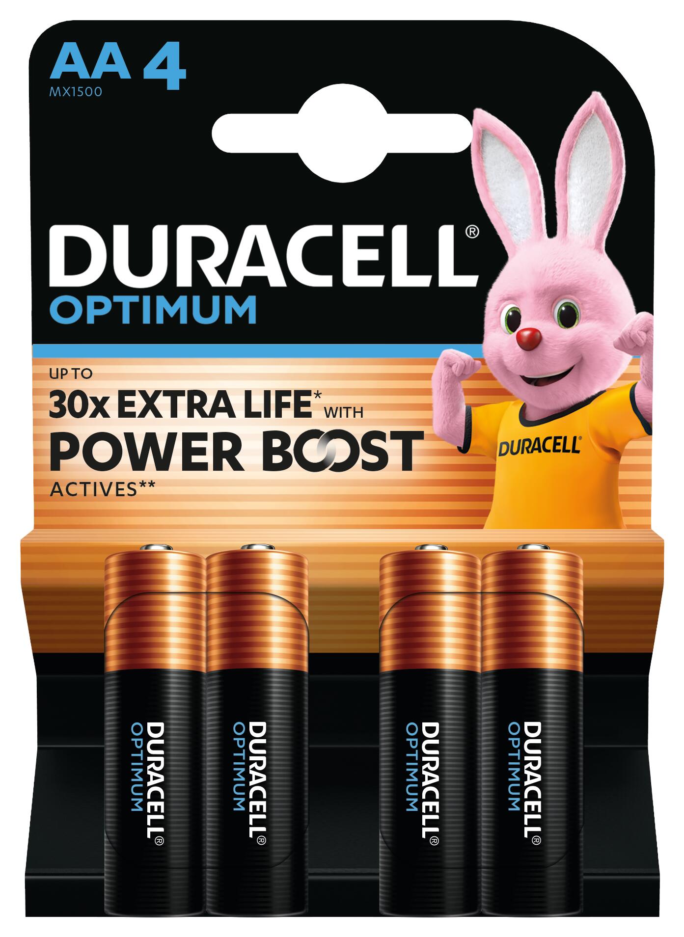 Батарейка лужна DURACELL LR06 KPD 04*10 Optimum AA (4 шт/бл.) ціна вказ. за бл. 1