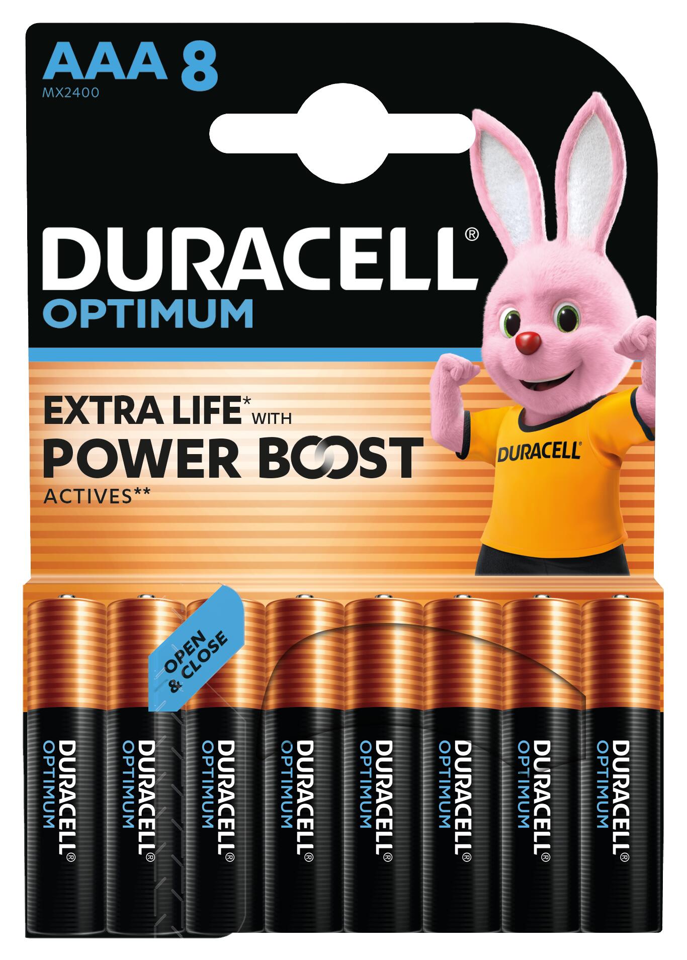Батарейка лужна DURACELL LR03 KPD 08*10 Optimum (8 шт/бл.) ціна вказ. за бл. 1