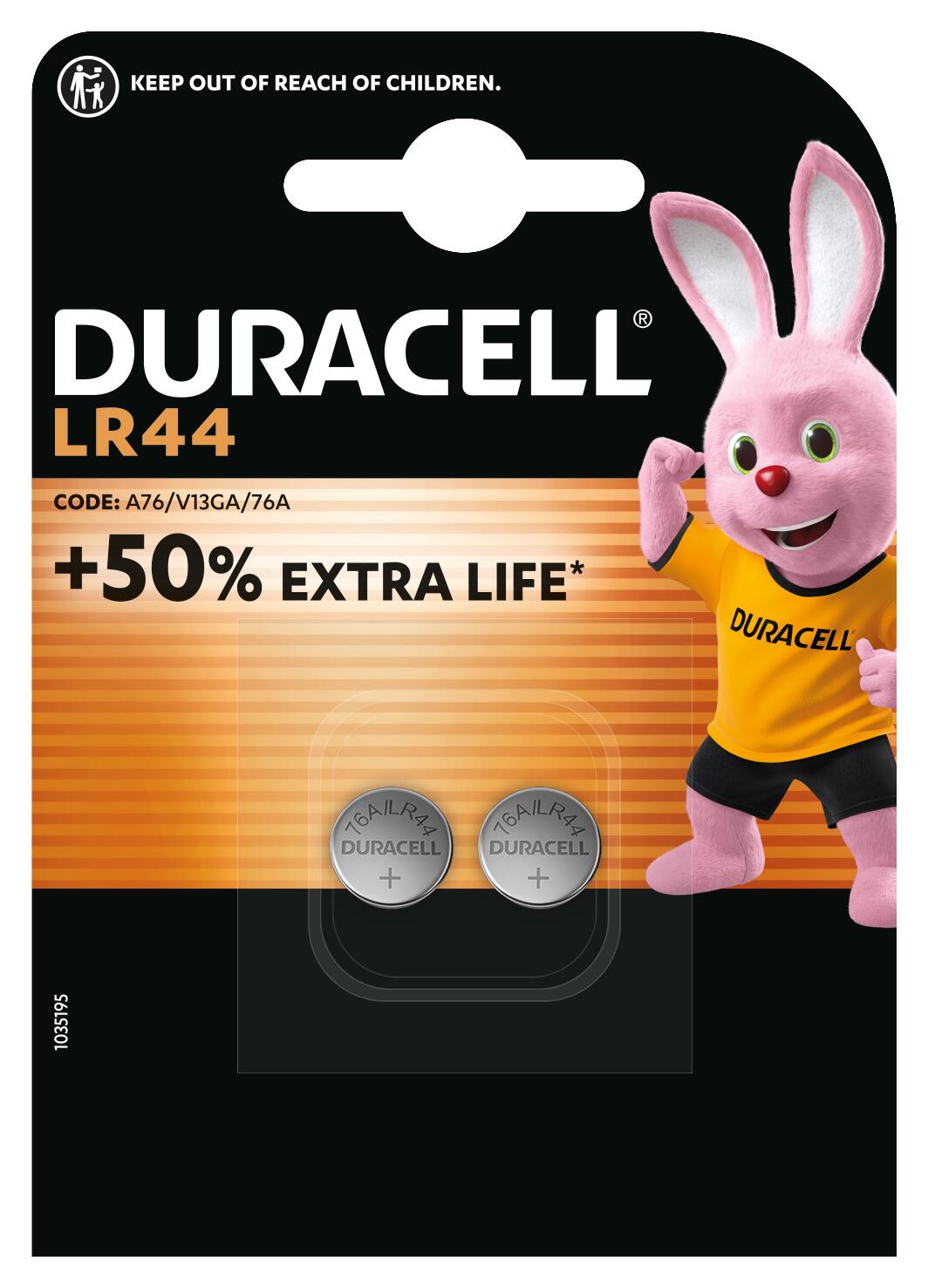 Батарейка спеціальна лужна DURACELL LR44 / А76 / V13GA (2 шт/бл) ціна вказ. за бл. 1