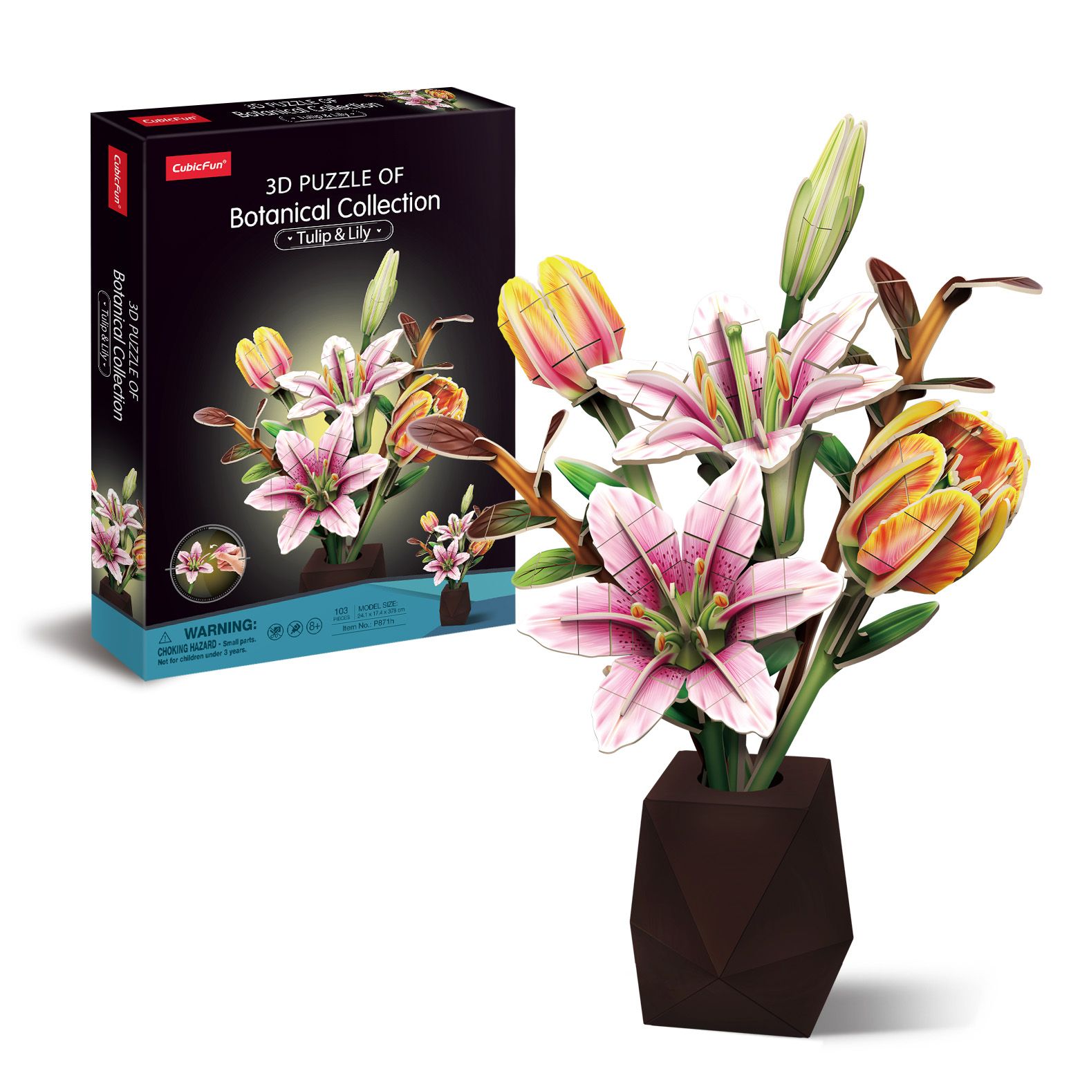 Тривимірна головоломка-конструктор серії Букет квітів  "Лілії і тюльпани", Cubic Fun, P871h 1