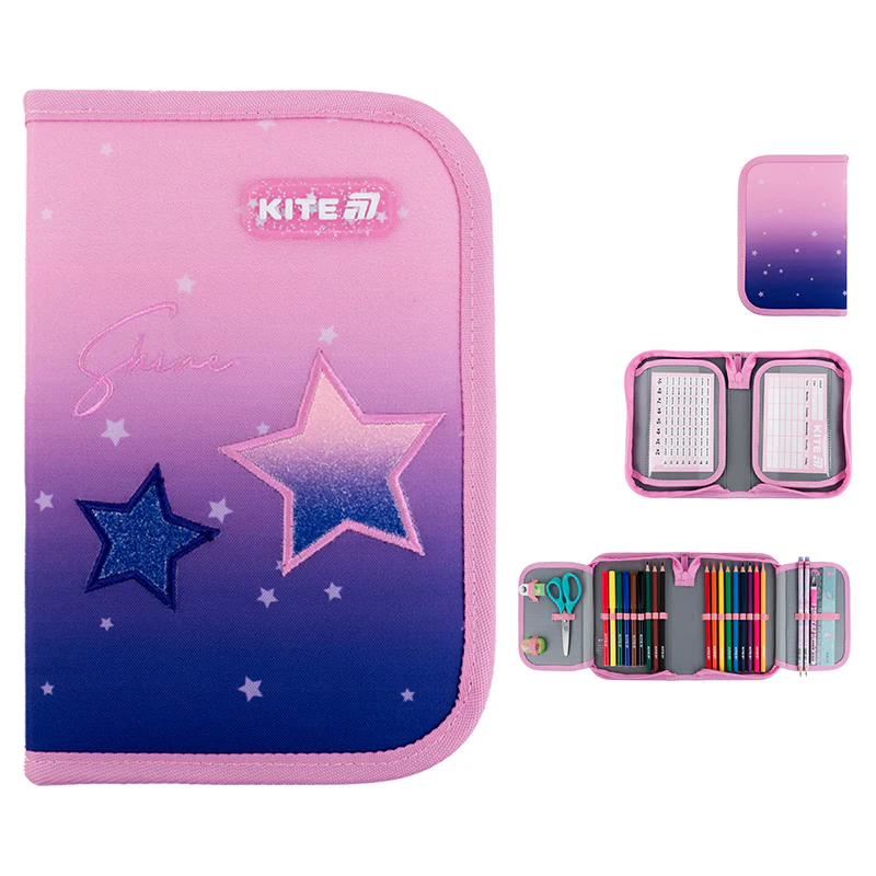 Пенал Kite 1 отделение, 2 отворота, с наполнением 622H Sparkling, K25-622H-1 2