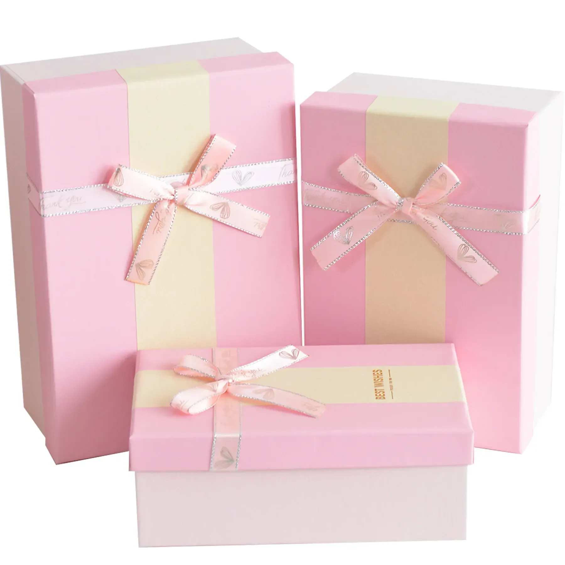 Подарочная коробка прямоугольная, розовая "BEST WISHES" с бантом, 23*16*9,5 см, 1103420203