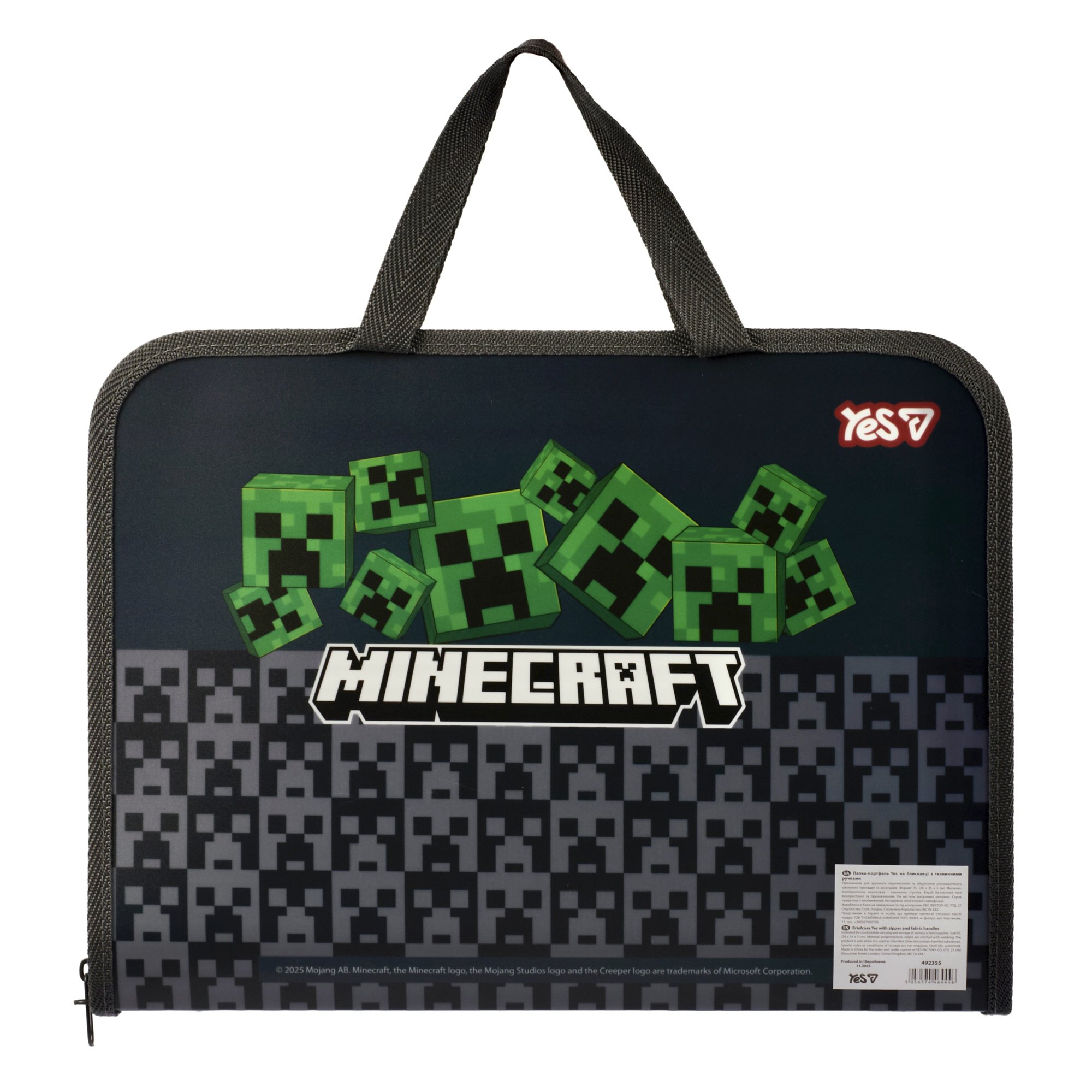 Папка-портфель Yes FC "Minecraft. Creepers" на молнии, с тканевыми ручками, 492355 1