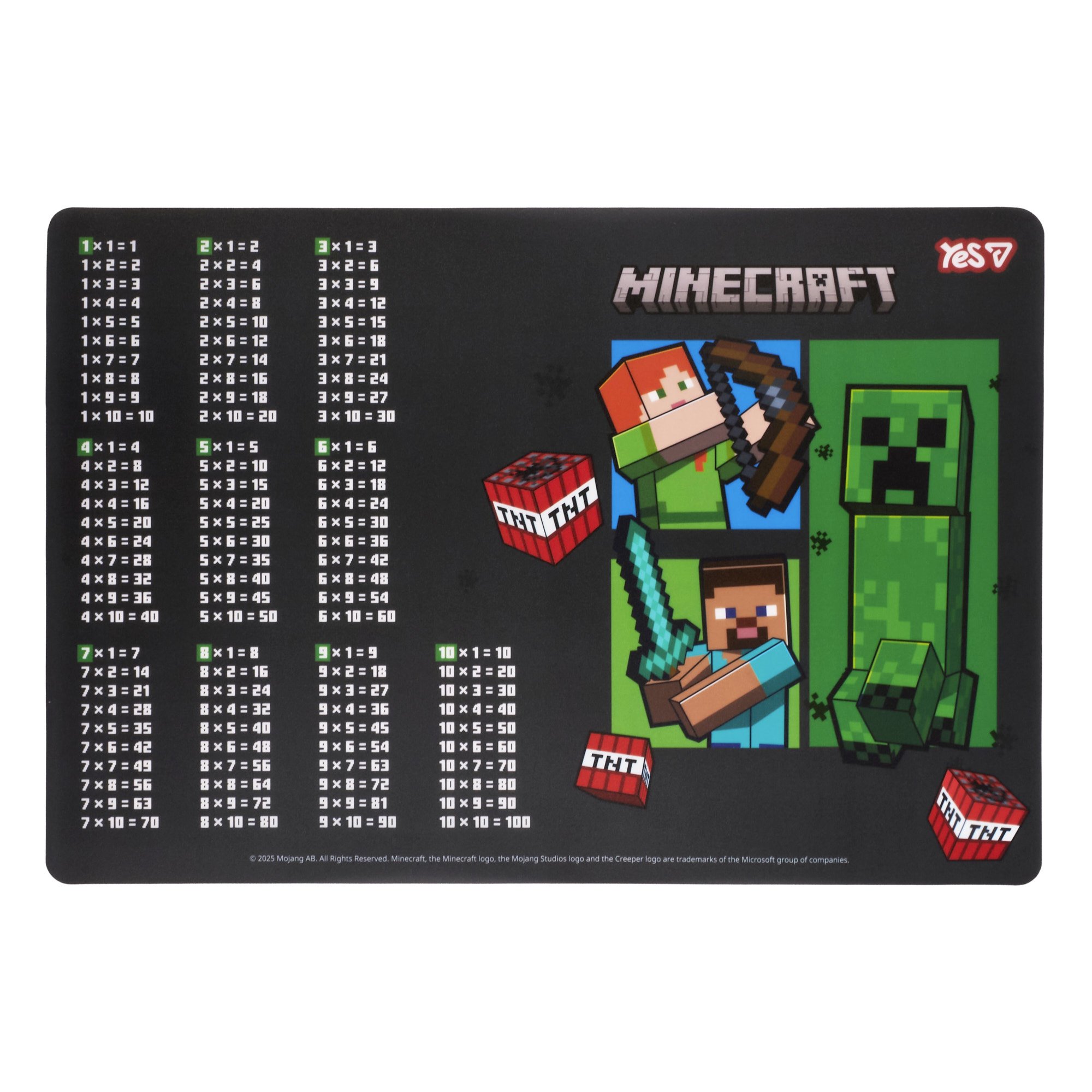 Подкладка пластиковая для стола Yes "Minecraft. TNT" табл. умнож., 492362