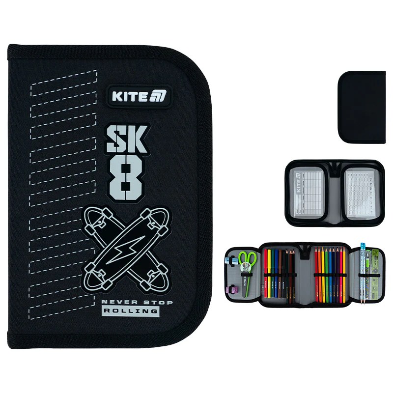 Пенал Kite 1 від., 2 відв., з наповненням 622H Skate, K26-622H-4 1