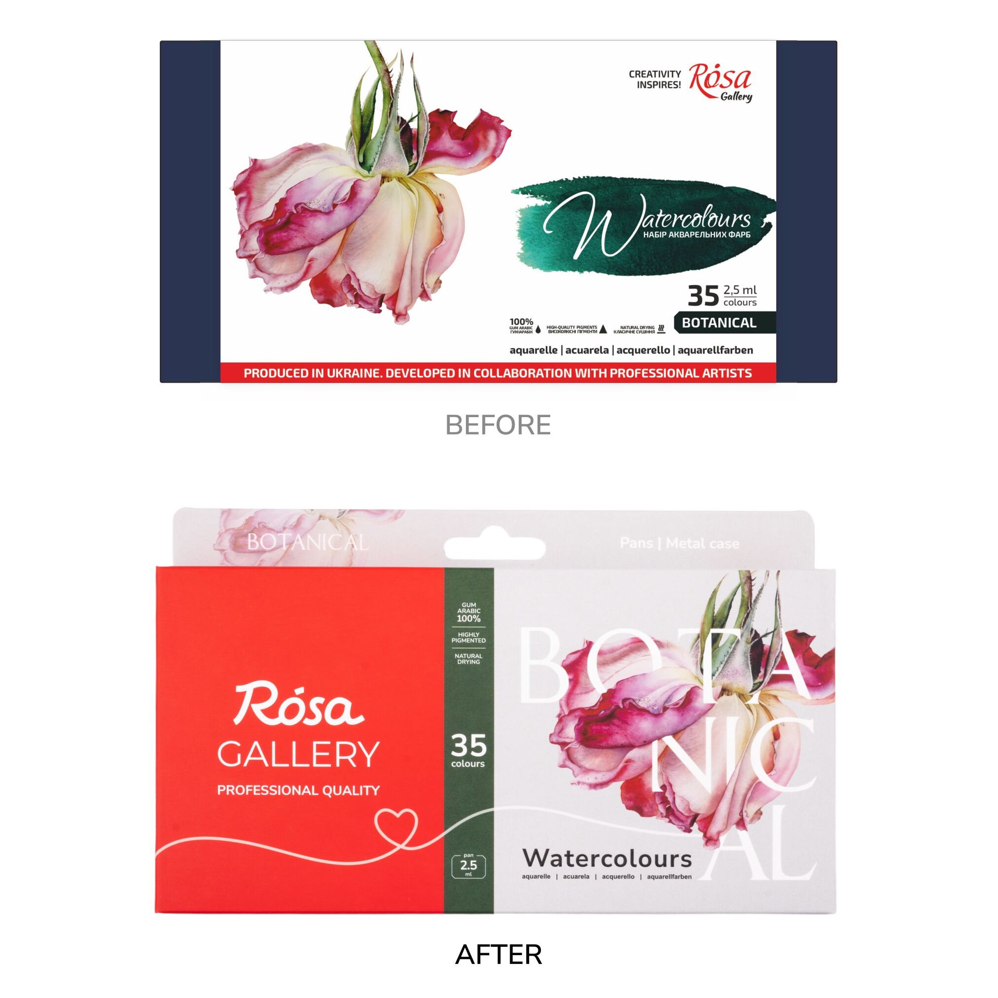 Набор акварельных красок 35*2,5мл. "Botanical", кювета, Индиго металл. пенал, Rosa Gallery изображение