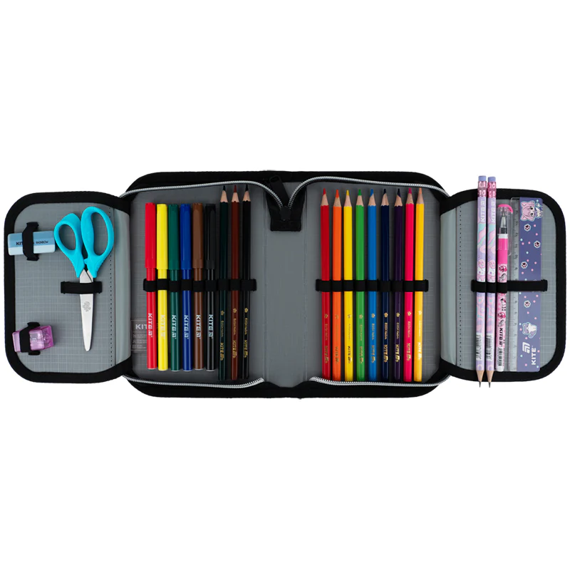Пенал Kite 1 від., 2 відв., з наповненням 622H Black&Silver, K26-622H-5 модель