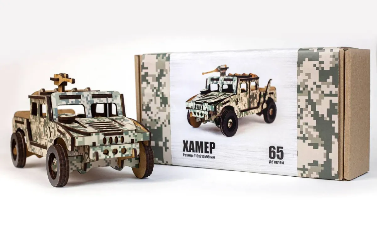 Конструктор деревянный 3D "Хамер" дет 65, 11*21*10 см, 65-00743, PuzzleOk