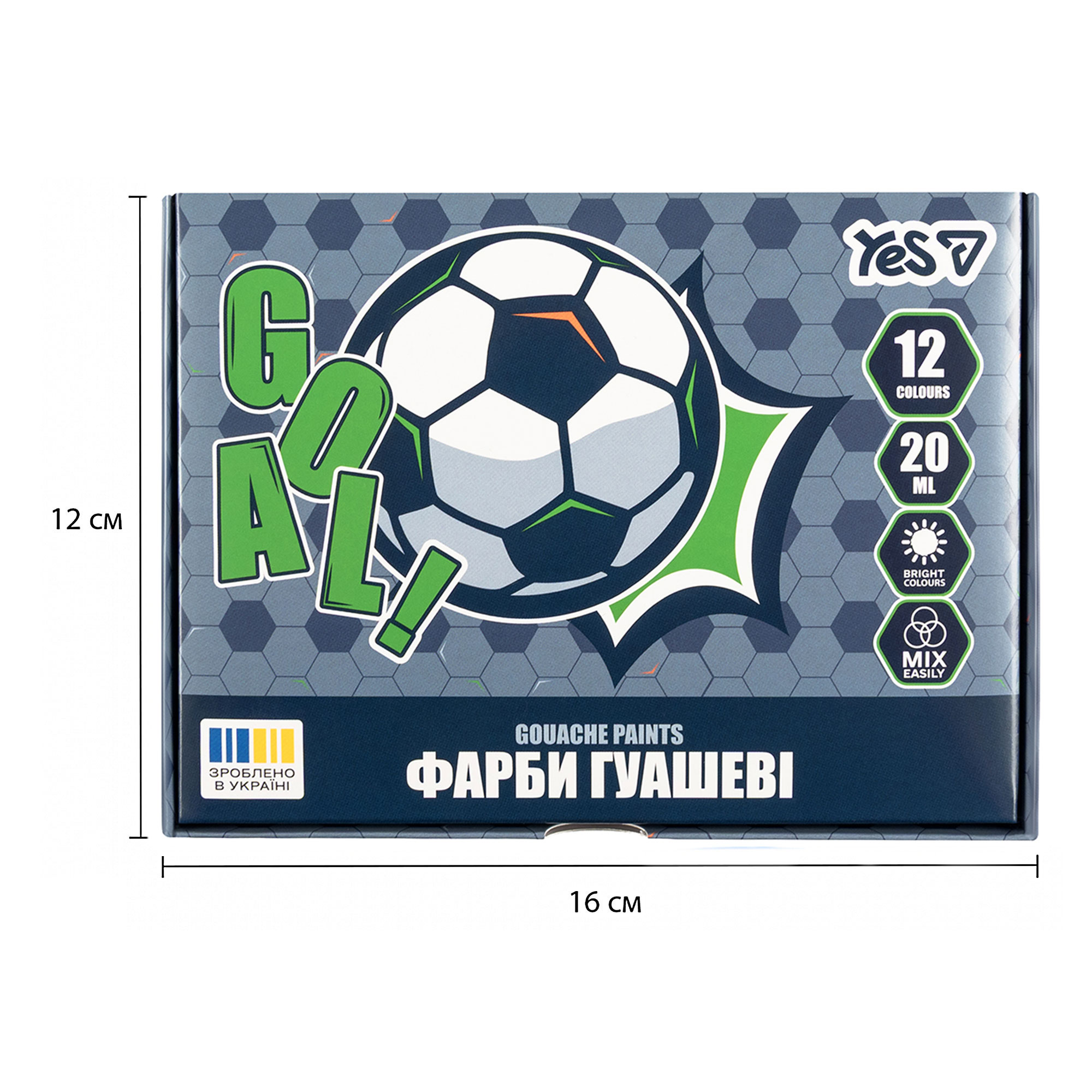 Фарби гуашеві Yes "Football" 12 кол. 20 мл, 230453 фото