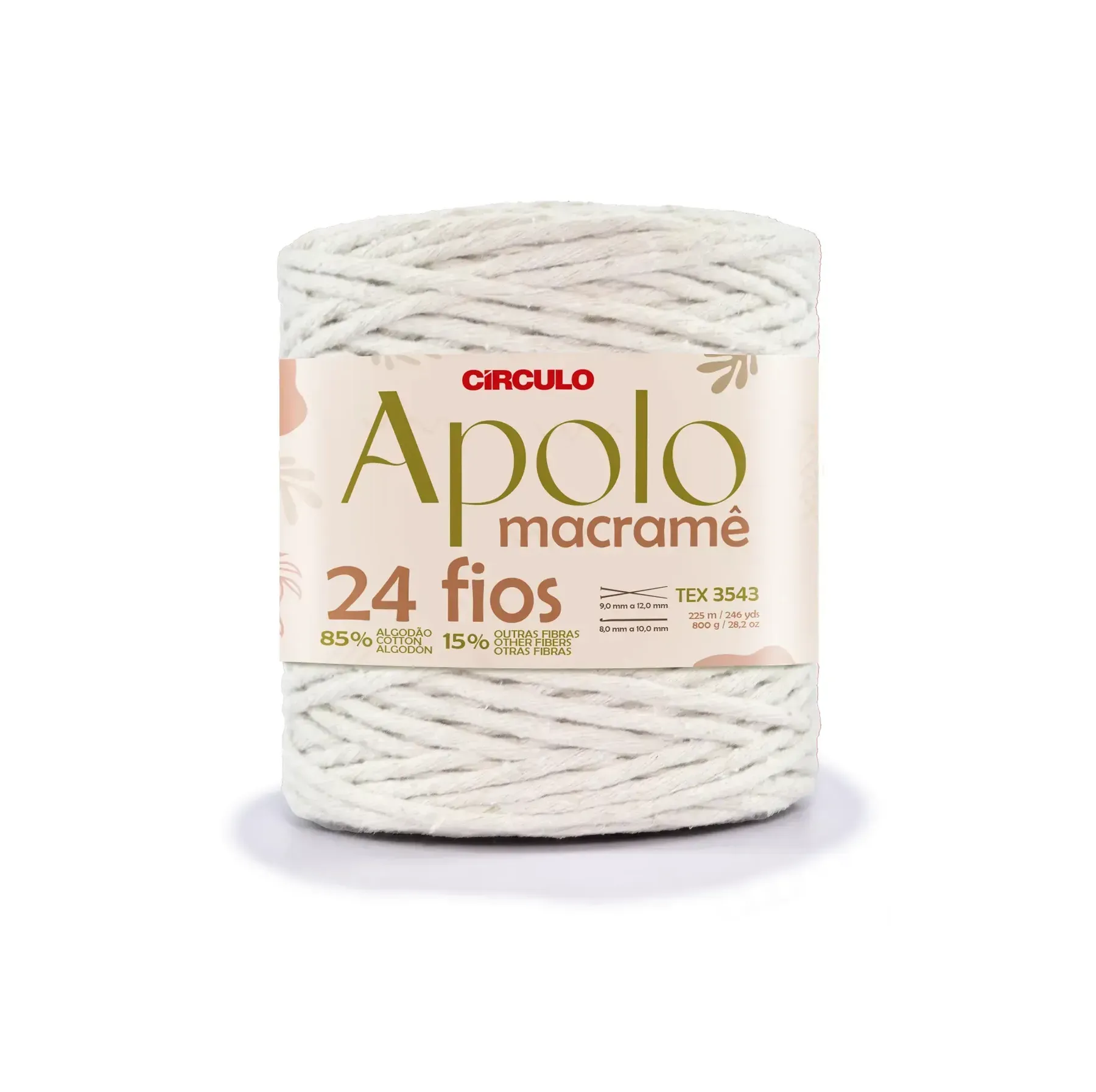 Пряжа 8001 Белый (85% хлопок, 15% другие волокна, 800г, 225 м 1 шт), ТМ "Apolo Macrame"