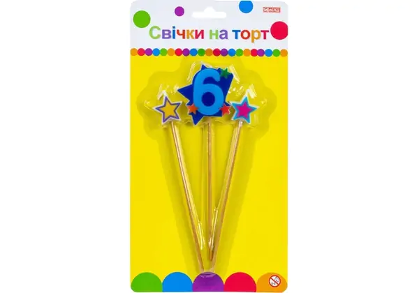 Свічки Stars "6" висотою 4,5 см, 3 шт.