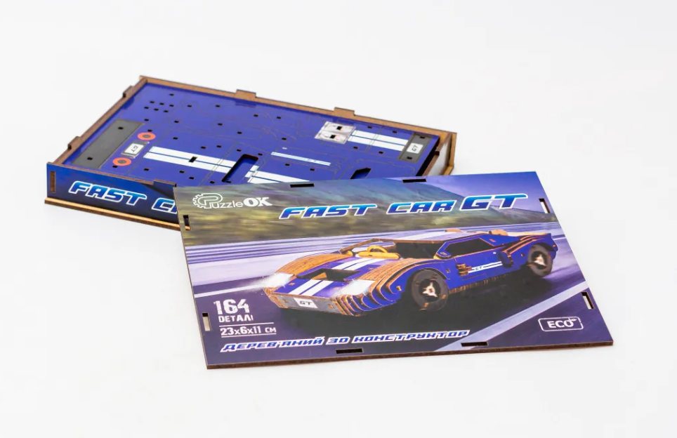 Конструктор дерев’яний 3D "Fast Car GT", дет  164, 23*6*11 см, Puz-26915, PuzzleOk вид товару