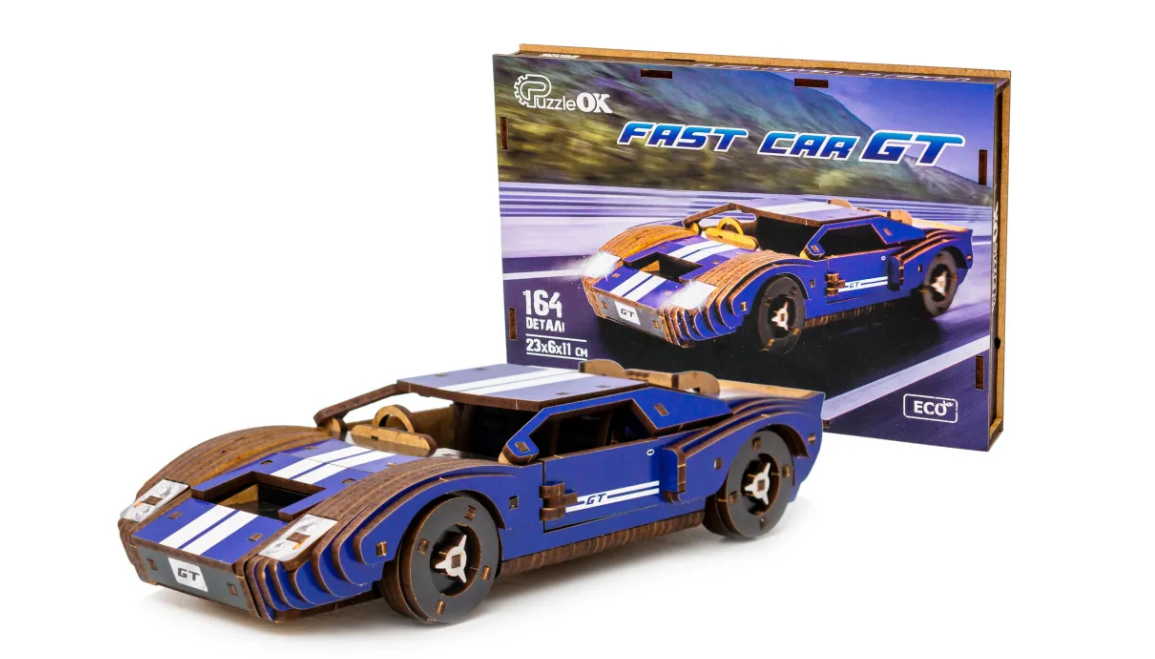 Конструктор дерев’яний 3D "Fast Car GT", дет  164, 23*6*11 см, Puz-26915, PuzzleOk