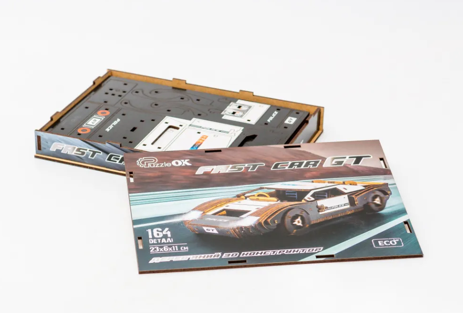 Конструктор дерев’яний 3D "Fast Car GT", дет  164, 23*6*11 см, Puz-26916, PuzzleOk модель