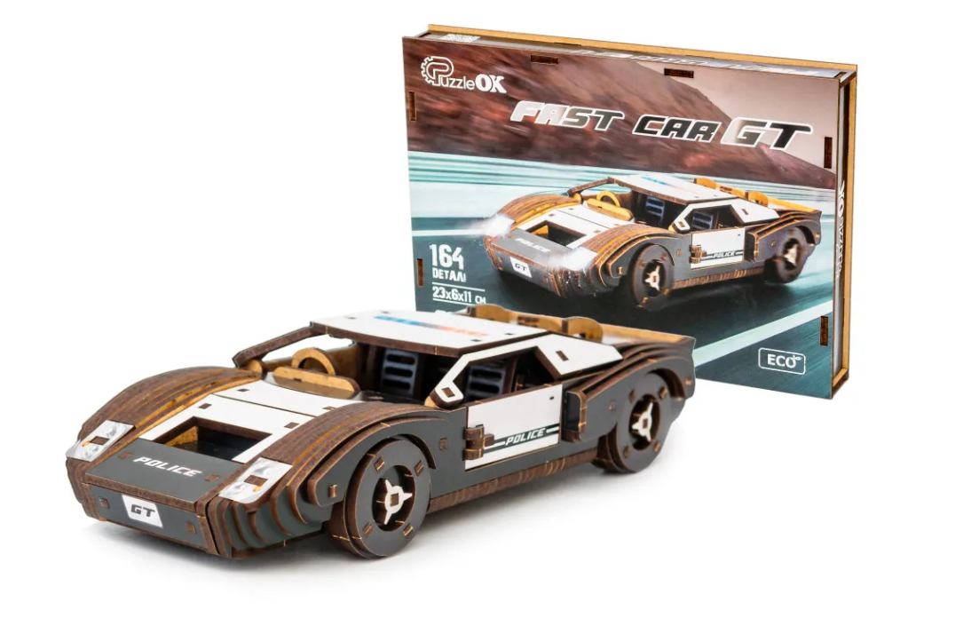 Конструктор дерев’яний 3D "Fast Car GT", дет  164, 23*6*11 см, Puz-26916, PuzzleOk