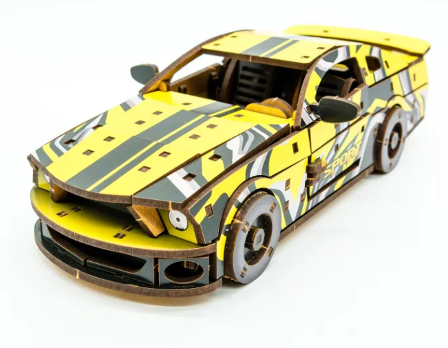 Конструктор дерев’яний 3D "Muscle car GT" (жовта), PuzzleOk фото
