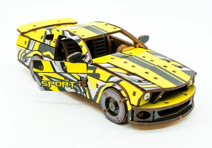Конструктор дерев’яний 3D "Muscle car GT" (жовта), PuzzleOk вид товару
