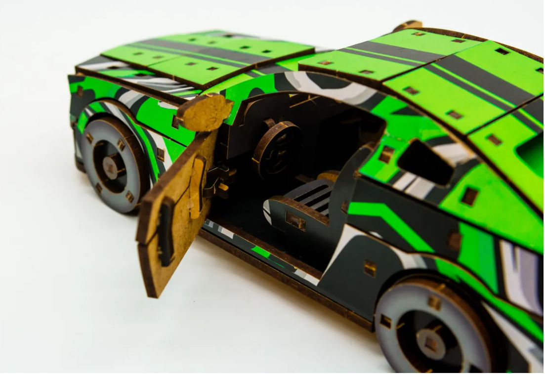 Конструктор дерев’яний 3D "Muscle car GT" (зелена), PuzzleOk фото