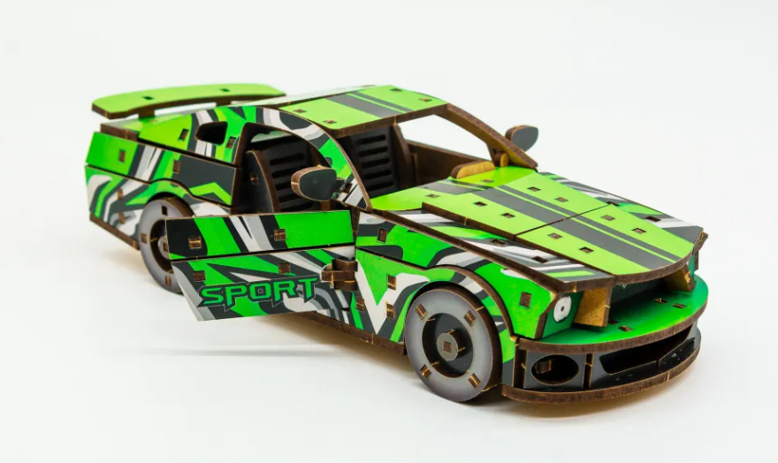 Конструктор дерев’яний 3D "Muscle car GT" (зелена), PuzzleOk зображення товару