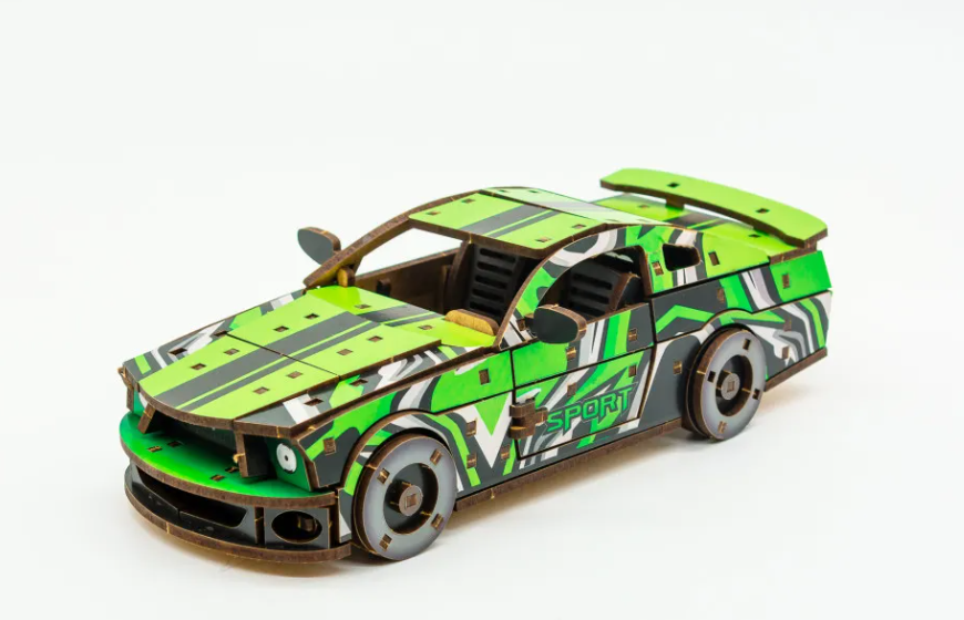 Конструктор дерев’яний 3D "Muscle car GT" (зелена), PuzzleOk зовнішній вигляд