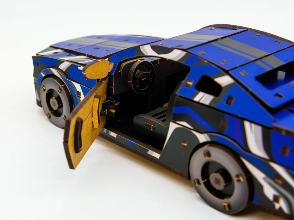 Конструктор дерев’яний 3D "Muscle Car", синій колір, дет 162, 24*9*7 см,  Puz-00944, PuzzleOk фото
