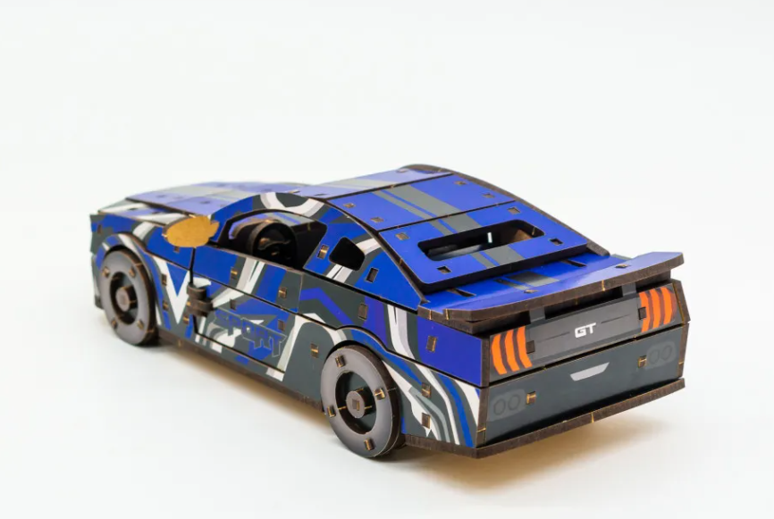 Конструктор дерев’яний 3D "Muscle Car", синій колір, дет 162, 24*9*7 см,  Puz-00944, PuzzleOk вид товару