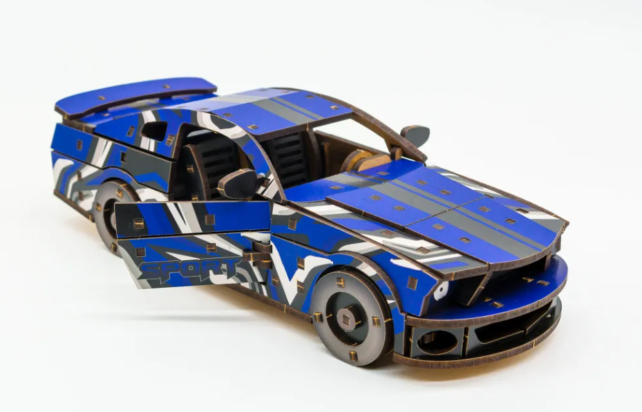 Конструктор дерев’яний 3D "Muscle Car", синій колір, дет 162, 24*9*7 см,  Puz-00944, PuzzleOk модель