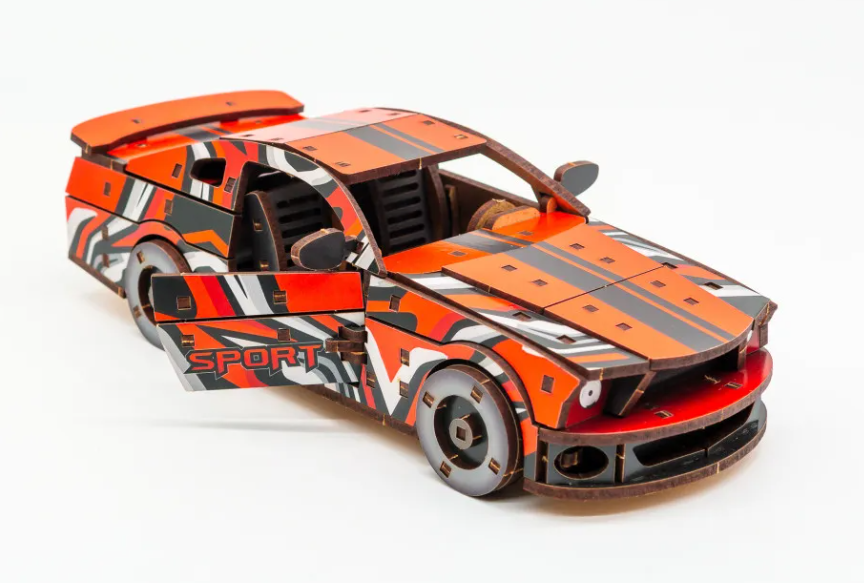 Конструктор дерев’яний 3D "Muscle Car", червоний колір, дет 162, 24*9*7 см, Puz-00942, PuzzleOk фото