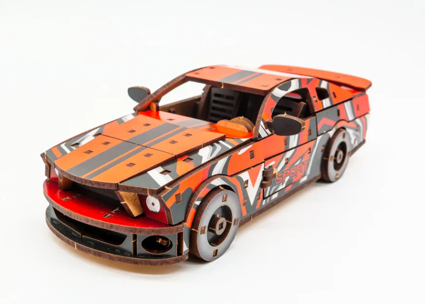 Конструктор дерев’яний 3D "Muscle Car", червоний колір, дет 162, 24*9*7 см, Puz-00942, PuzzleOk зображення
