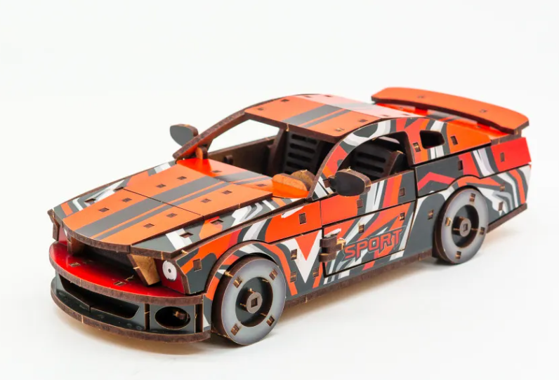 Конструктор дерев’яний 3D "Muscle Car", червоний колір, дет 162, 24*9*7 см, Puz-00942, PuzzleOk зображення товару