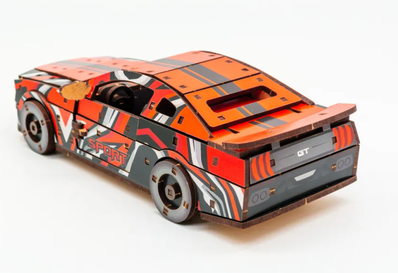 Конструктор дерев’яний 3D "Muscle Car", червоний колір, дет 162, 24*9*7 см, Puz-00942, PuzzleOk вид товару